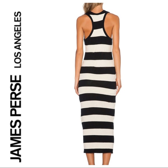 JAMES PERSE BAR STRIPE MIDI TANK DRESS IN NATURAL AND BLACK MEDIUM LARGE - Picture 3 of 12